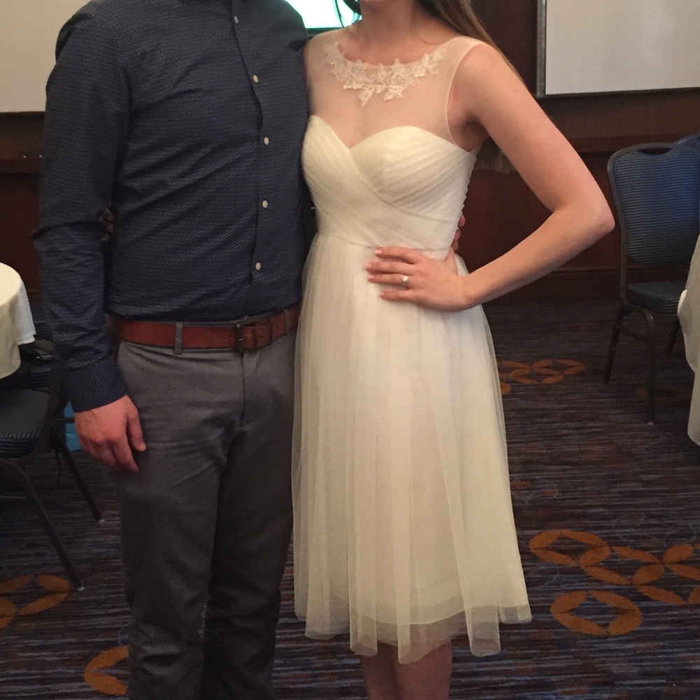 Jenny Yoo for BHLDN Anthropologie Chloe White Lace Illusion Dress, Size 2